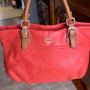 MCM Orange embossed leather‎ handbag EUC